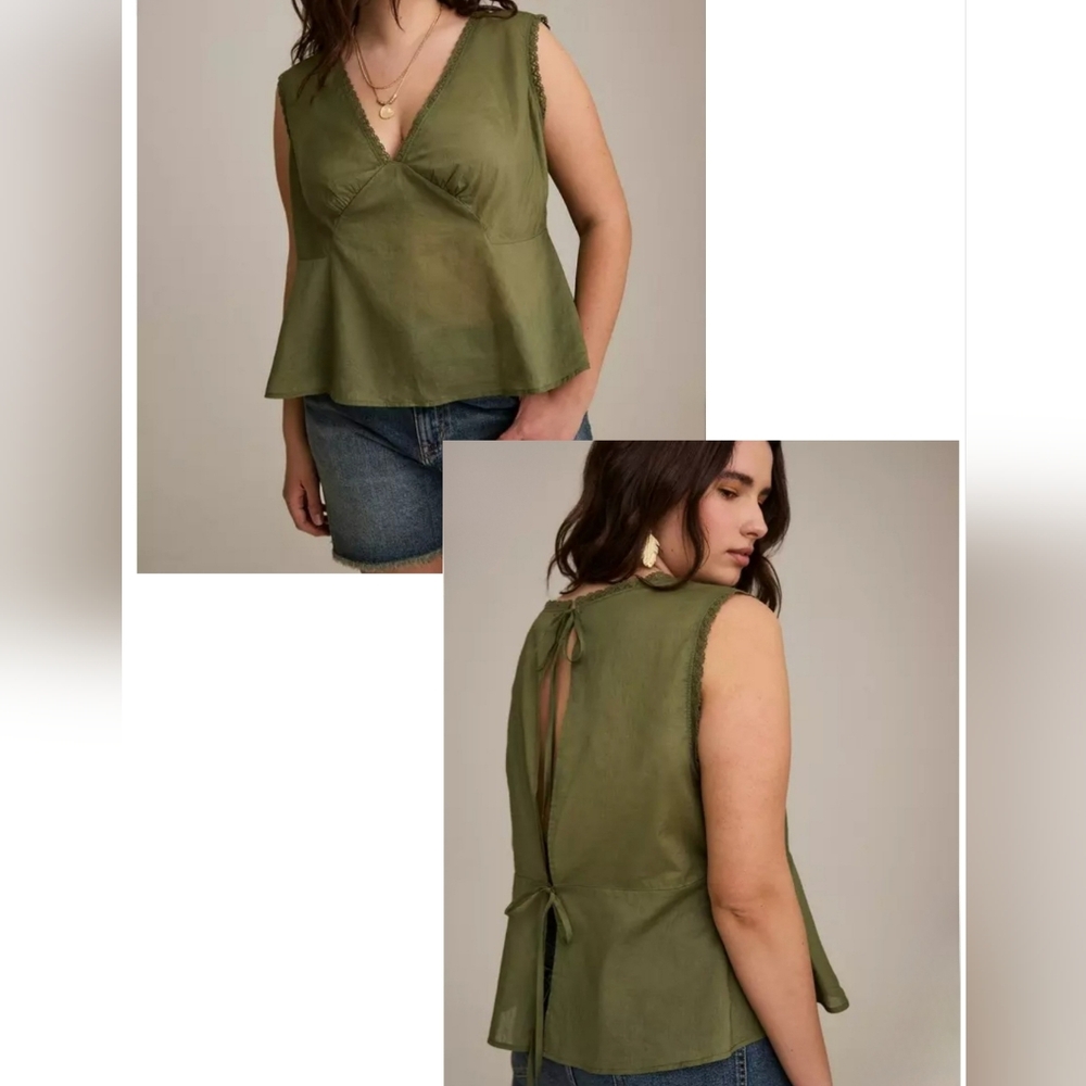 NWT Torrid 1 Festi Cotton Tie Back Tank Olivine AD-3255